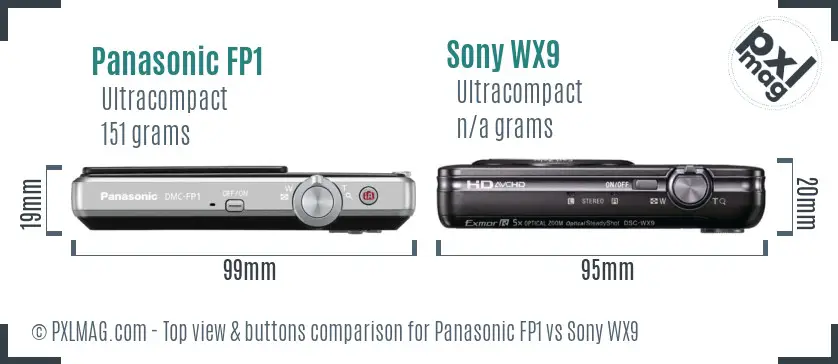 Panasonic FP1 vs Sony WX9 top view buttons comparison