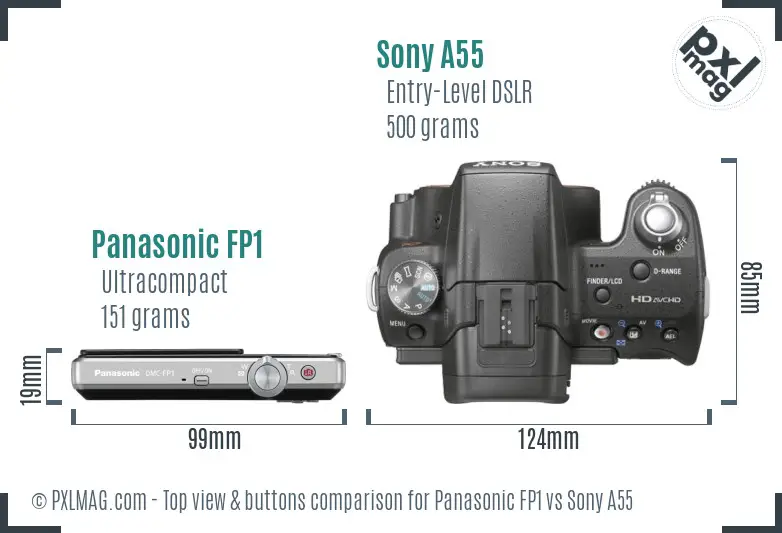 Panasonic FP1 vs Sony A55 top view buttons comparison
