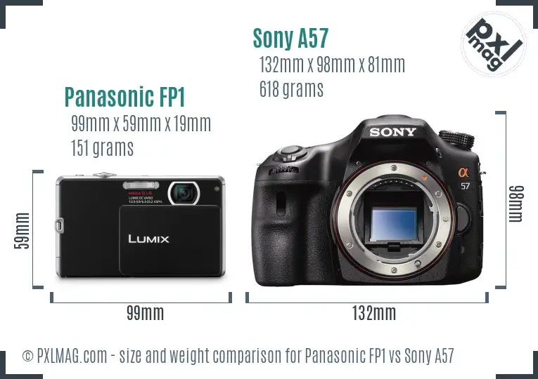 Panasonic FP1 vs Sony A57 size comparison