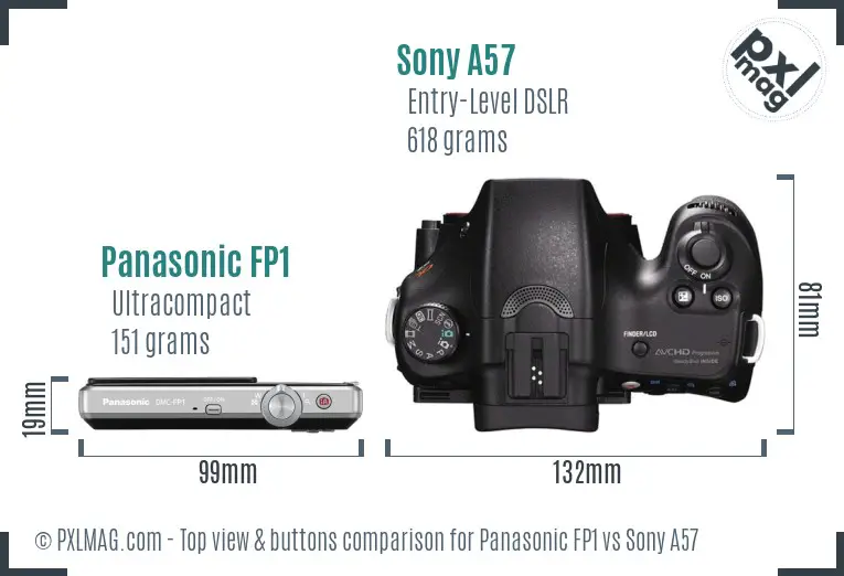 Panasonic FP1 vs Sony A57 top view buttons comparison