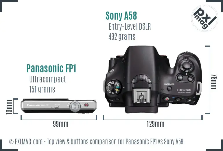 Panasonic FP1 vs Sony A58 top view buttons comparison