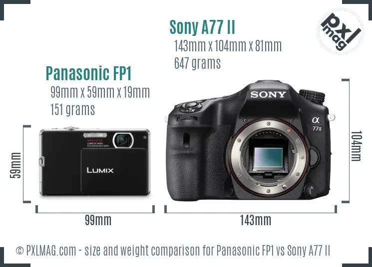Panasonic FP1 vs Sony A77 II size comparison