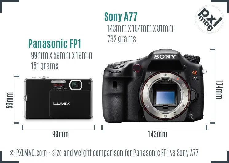 Panasonic FP1 vs Sony A77 size comparison