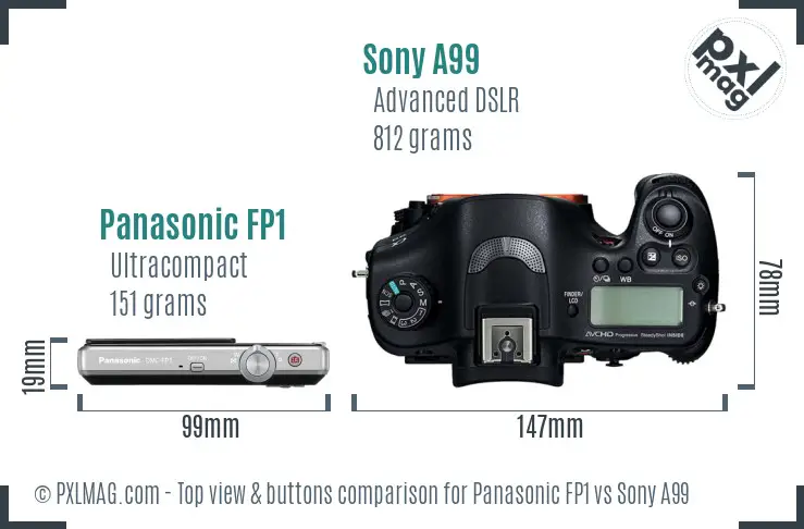 Panasonic FP1 vs Sony A99 top view buttons comparison
