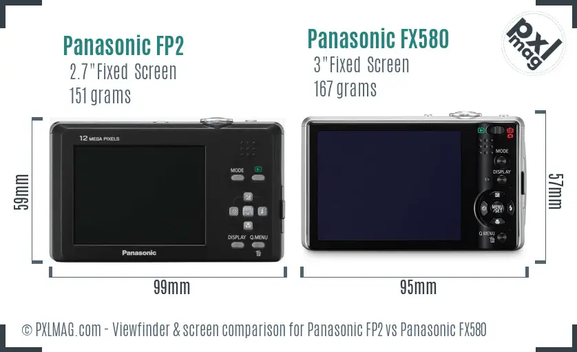 Panasonic FP2 vs Panasonic FX580 Screen and Viewfinder comparison