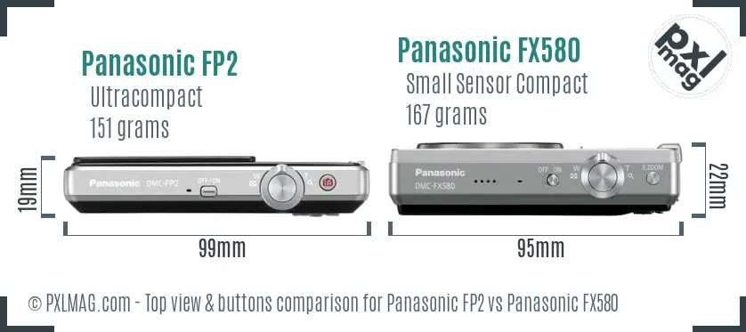 Panasonic FP2 vs Panasonic FX580 top view buttons comparison