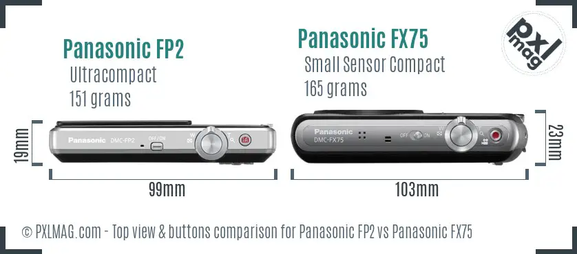 Panasonic FP2 vs Panasonic FX75 top view buttons comparison