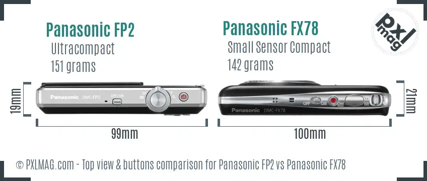 Panasonic FP2 vs Panasonic FX78 top view buttons comparison