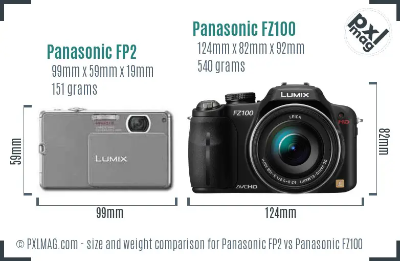 Panasonic FP2 vs Panasonic FZ100 size comparison