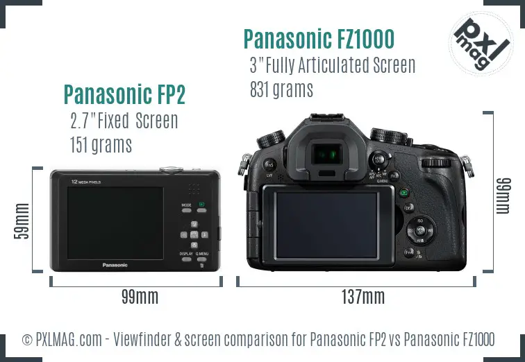 Panasonic FP2 vs Panasonic FZ1000 Screen and Viewfinder comparison Panasonic FP2 vs Panasonic FZ1000 Screen and Viewfinder comparison