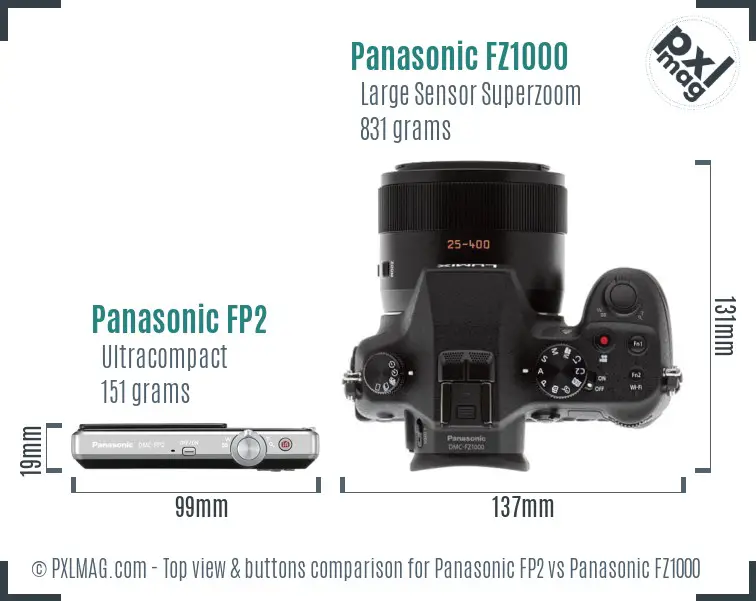 Panasonic FP2 vs Panasonic FZ1000 top view buttons comparison Panasonic FP2 vs Panasonic FZ1000 top view buttons comparison