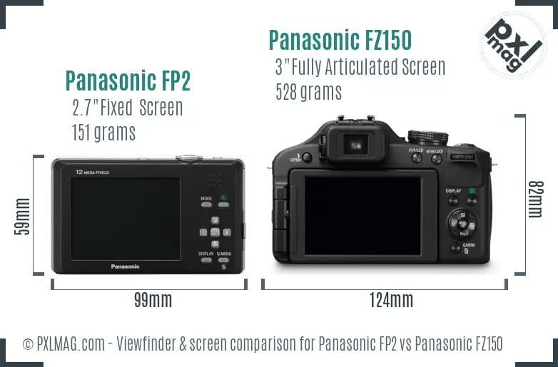 Panasonic FP2 vs Panasonic FZ150 Screen and Viewfinder comparison