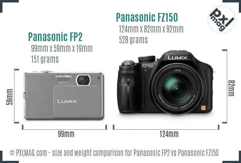 Panasonic FP2 vs Panasonic FZ150 size comparison