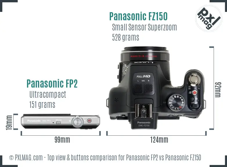 Panasonic FP2 vs Panasonic FZ150 top view buttons comparison