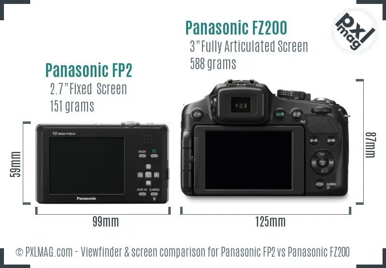 Panasonic FP2 vs Panasonic FZ200 Screen and Viewfinder comparison