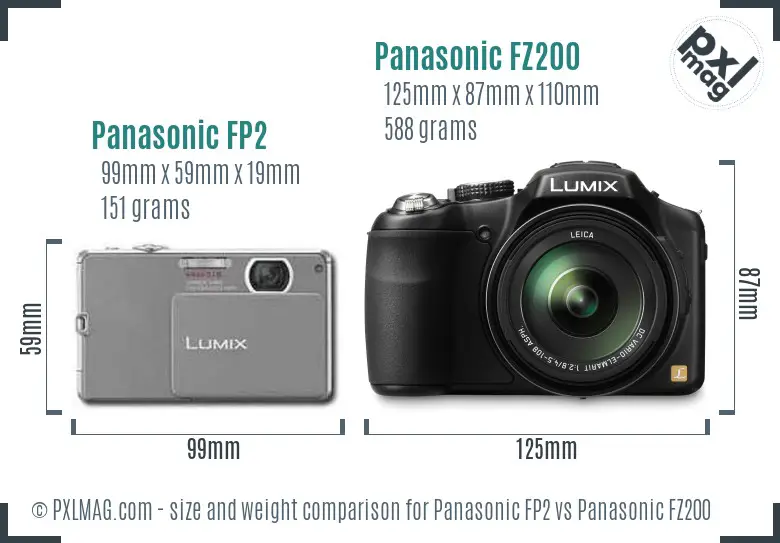 Panasonic FP2 vs Panasonic FZ200 size comparison