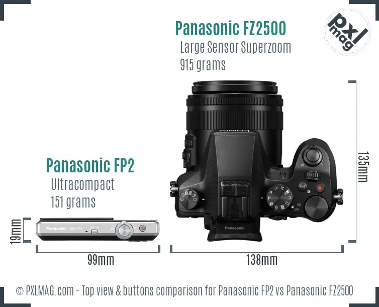Panasonic FP2 vs Panasonic FZ2500 top view buttons comparison Panasonic FP2 vs Panasonic FZ2500 top view buttons comparison