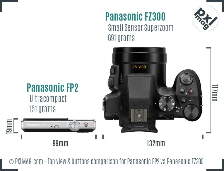 Panasonic FP2 vs Panasonic FZ300 top view buttons comparison