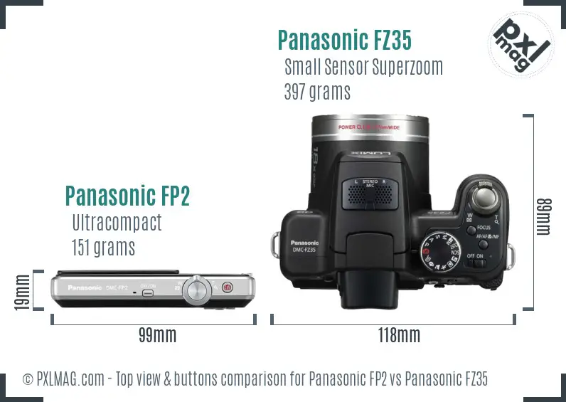Panasonic FP2 vs Panasonic FZ35 top view buttons comparison