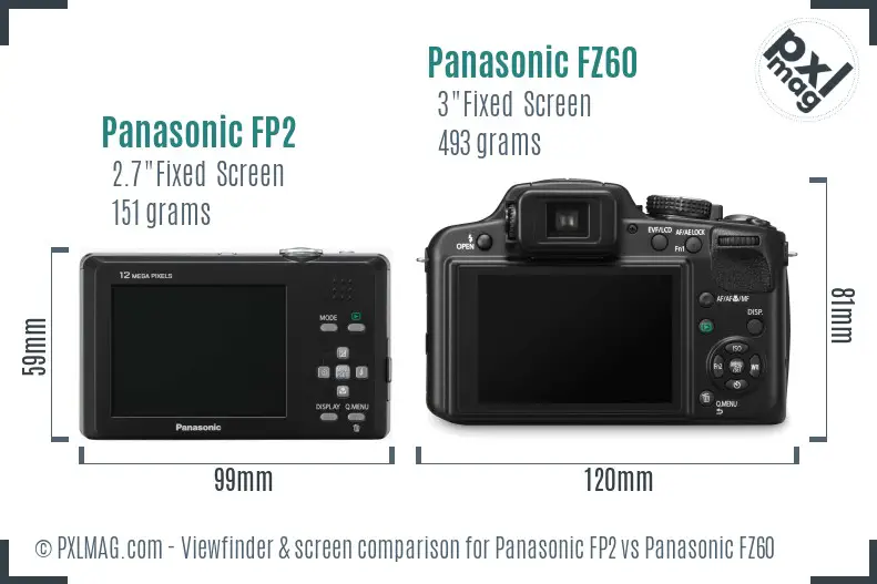 Panasonic FP2 vs Panasonic FZ60 Screen and Viewfinder comparison Panasonic FP2 vs Panasonic FZ60 Screen and Viewfinder comparison