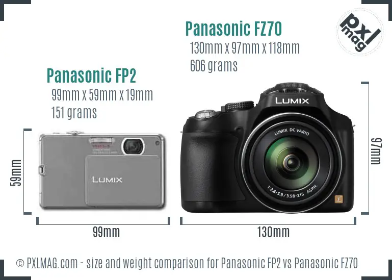 Panasonic FP2 vs Panasonic FZ70 size comparison