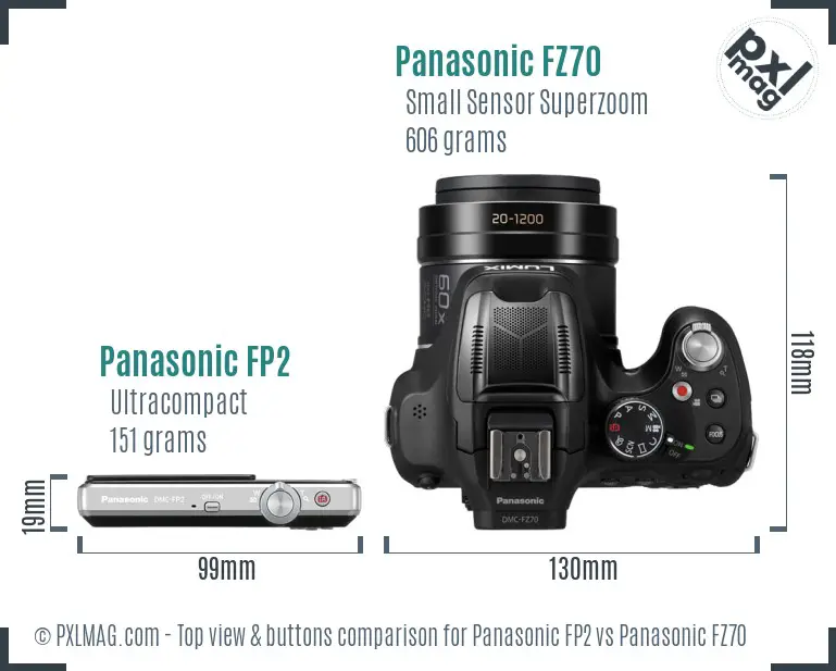 Panasonic FP2 vs Panasonic FZ70 top view buttons comparison