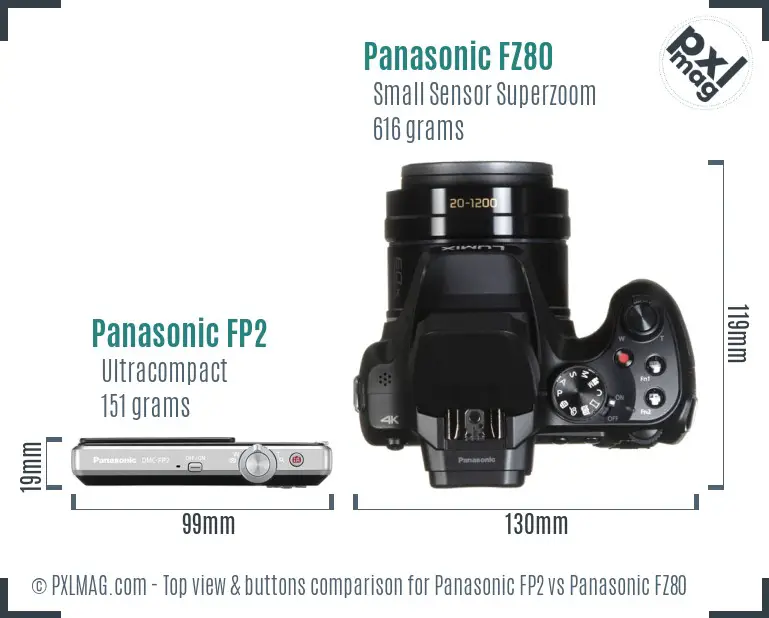 Panasonic FP2 vs Panasonic FZ80 top view buttons comparison