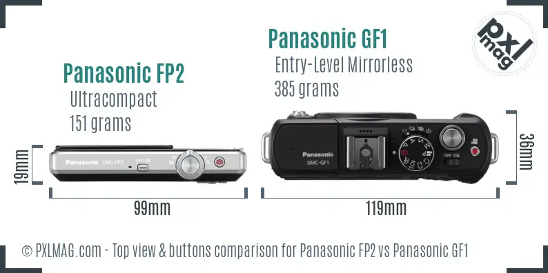 Panasonic FP2 vs Panasonic GF1 top view buttons comparison