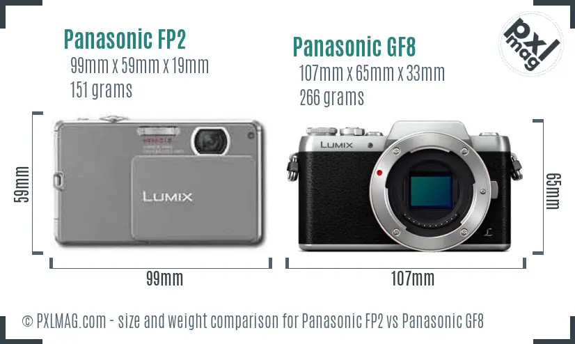 Panasonic FP2 vs Panasonic GF8 size comparison