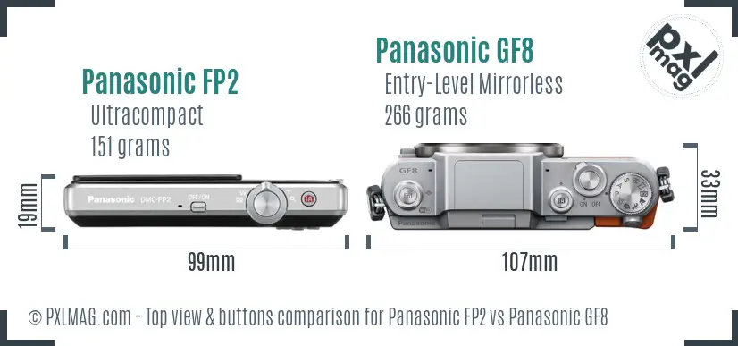 Panasonic FP2 vs Panasonic GF8 top view buttons comparison