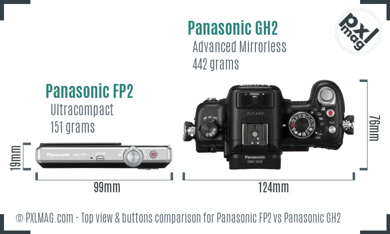 Panasonic FP2 vs Panasonic GH2 top view buttons comparison