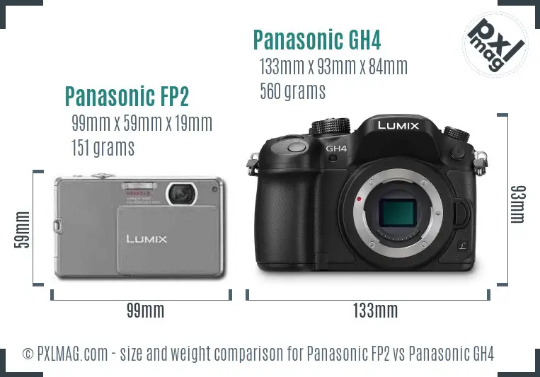 Panasonic FP2 vs Panasonic GH4 size comparison