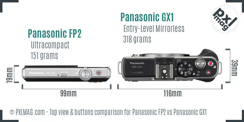 Panasonic FP2 vs Panasonic GX1 top view buttons comparison