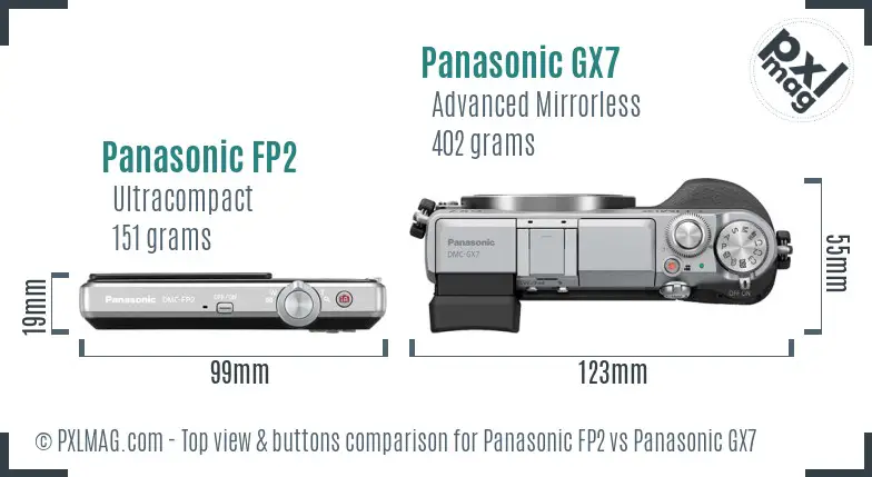 Panasonic FP2 vs Panasonic GX7 top view buttons comparison