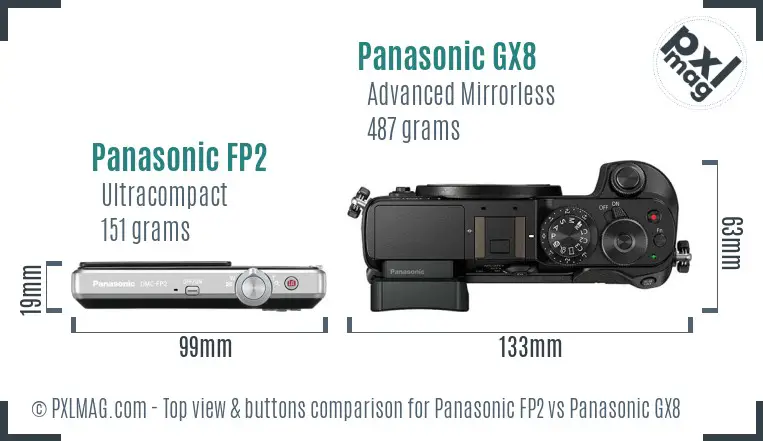 Panasonic FP2 vs Panasonic GX8 top view buttons comparison