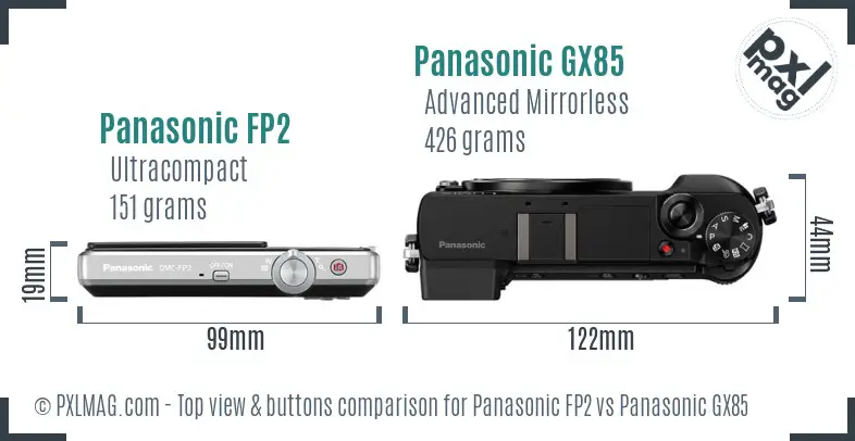 Panasonic FP2 vs Panasonic GX85 top view buttons comparison