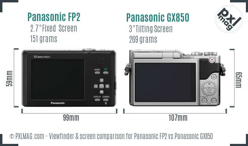 Panasonic FP2 vs Panasonic GX850 Screen and Viewfinder comparison