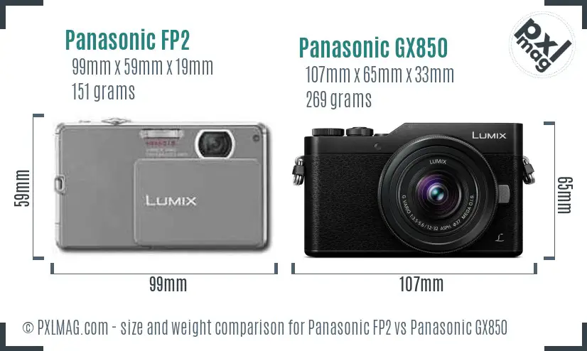 Panasonic FP2 vs Panasonic GX850 size comparison
