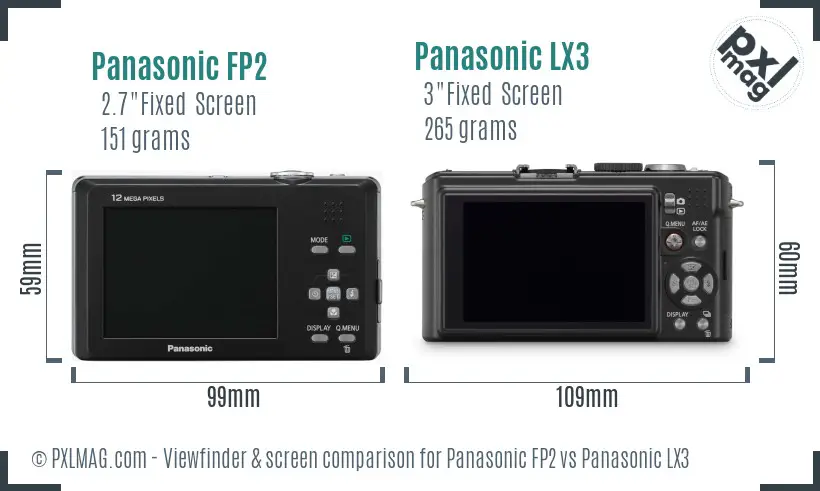 Panasonic FP2 vs Panasonic LX3 Screen and Viewfinder comparison Panasonic FP2 vs Panasonic LX3 Screen and Viewfinder comparison