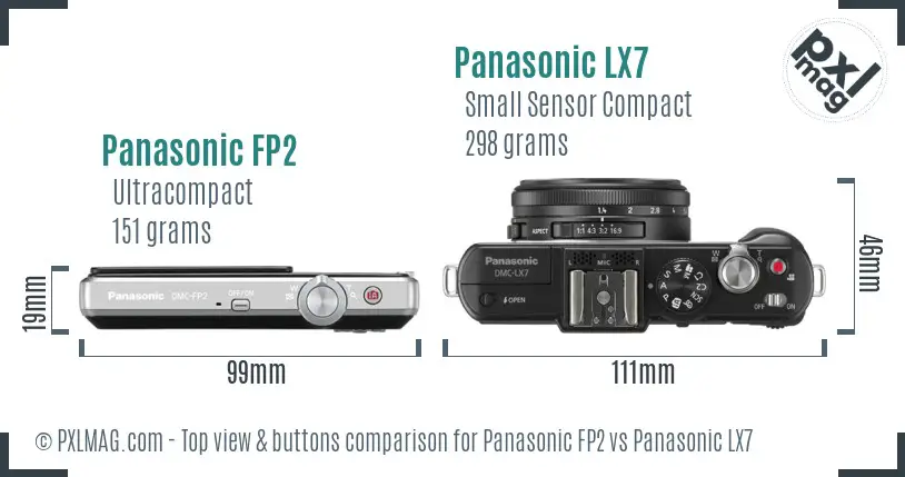Panasonic FP2 vs Panasonic LX7 top view buttons comparison Panasonic FP2 vs Panasonic LX7 top view buttons comparison