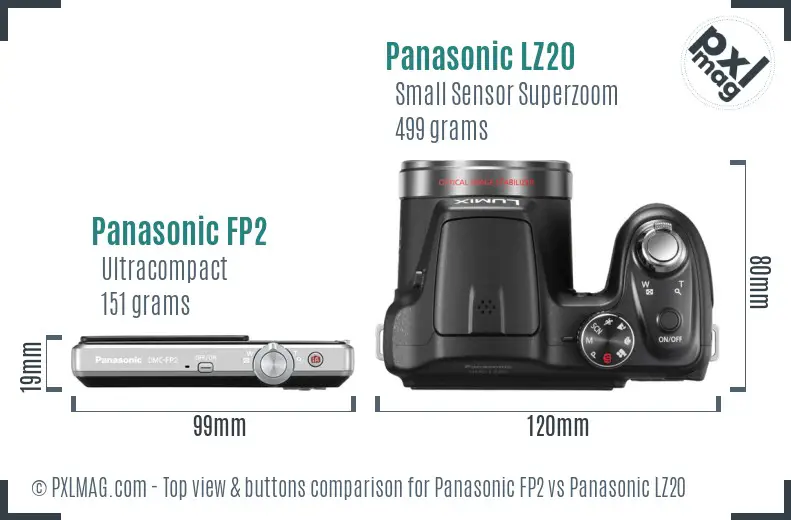 Panasonic FP2 vs Panasonic LZ20 top view buttons comparison