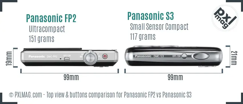 Panasonic FP2 vs Panasonic S3 top view buttons comparison