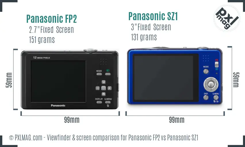 Panasonic FP2 vs Panasonic SZ1 Screen and Viewfinder comparison