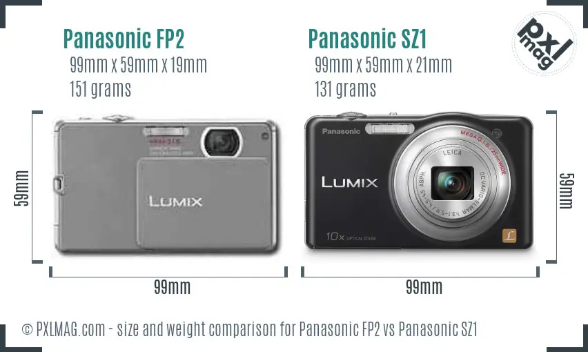 Panasonic FP2 vs Panasonic SZ1 size comparison