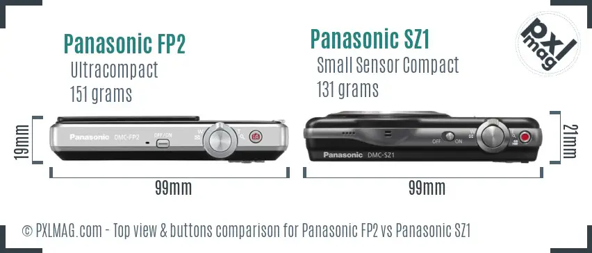 Panasonic FP2 vs Panasonic SZ1 top view buttons comparison