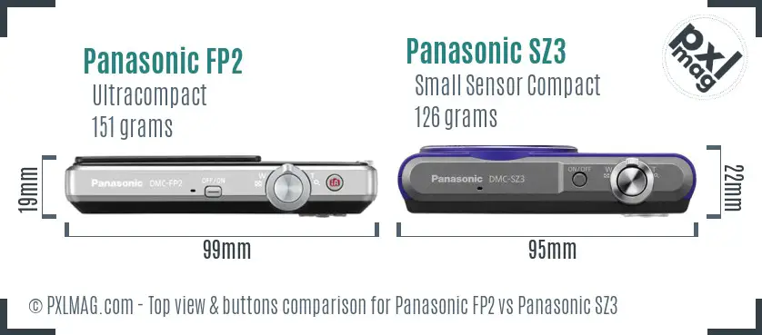 Panasonic FP2 vs Panasonic SZ3 top view buttons comparison