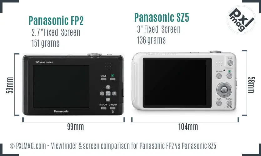 Panasonic FP2 vs Panasonic SZ5 Screen and Viewfinder comparison