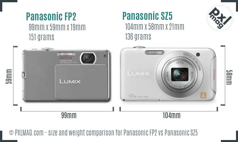 Panasonic FP2 vs Panasonic SZ5 size comparison