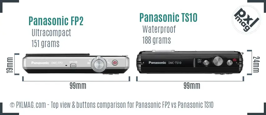 Panasonic FP2 vs Panasonic TS10 top view buttons comparison
