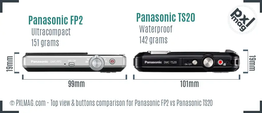 Panasonic FP2 vs Panasonic TS20 top view buttons comparison